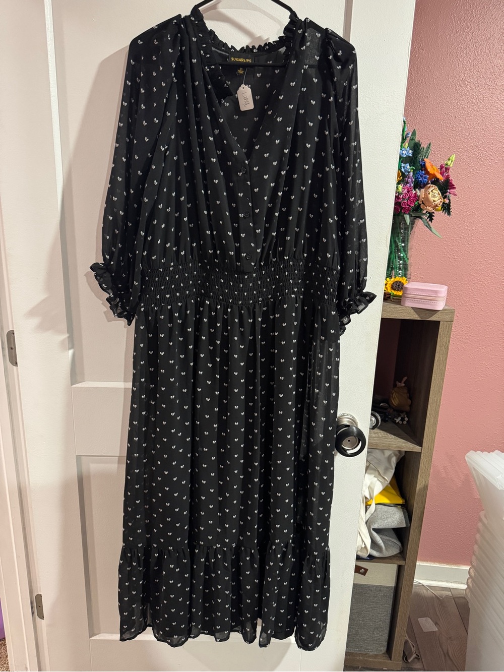 Sugarlips Black Dress with White Bow Print